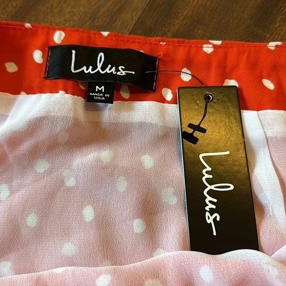 NWT Lulus Kanisha Red Orange Polka Dot Side Button Skirt Size Medium - Picture 8 of 11
